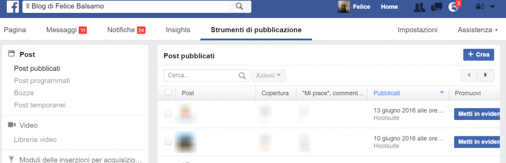 Funzione di pubblicazione di facebook